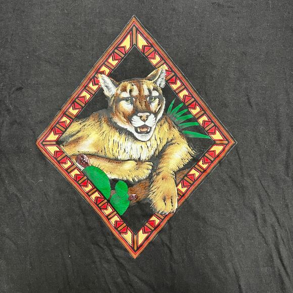 Vintage 90s Short Hills Tag Size XL Black Timber Mountain Lion Graphic T-Shirt - Picture 3 of 10